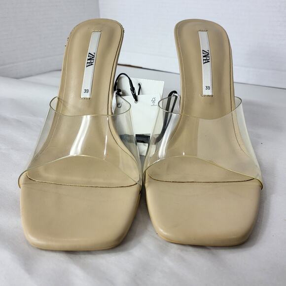 Zara Size 8 Clear Slip ON Acrylic Pump Slide High Heel Shoes Mule NWT *Flaw 726 - Picture 9 of 12